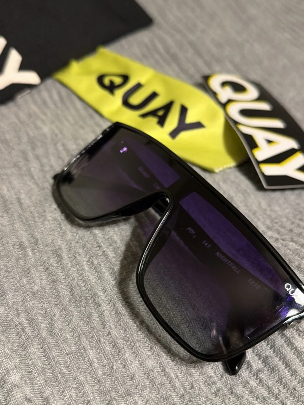 Quay Australia Black Shield Sunglasses with Gradient Purple Lens